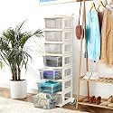 Kuber Industries 7 Layer Plastic Modular Storage Drawer Organizer with Wheels | Chest of Drawer Storage Box for Living Room, Office, School and Home | Toys Organiser for Kids Room | Transparent Ivory