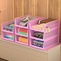 Kuber Industries 12 Pcs Foldable Kids Wardrobe Organizer for Clothes Storage | Stackable Slide Out Baby Dress Organiser for Wardrobe - Home Organizers for Girls Cupboard Closet | Blue