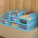 Kuber Industries 12 Pcs Foldable Kids Wardrobe Organizer for Clothes Storage | Stackable Slide Out Baby Dress Organiser for Wardrobe - Home Organizers for Girls Cupboard Closet | Blue