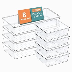 kuber industries 99 pcs set multi-purpose transparent drawer organizers  plastic trays for storage kitchen amp aesthetic dressing table organisers for cosmetics makeup amp stationery  transparent