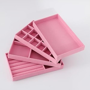 kuber industries 8 pieces velvet jewelry trays organizer  jewelry storage box  jewelry organizer  showcase holder dresser organizer for earring necklace bracelet ring pack of 2  ybl4-04  pink