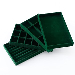 kuber industries 8 pieces velvet jewelry trays organizer  jewelry storage box  jewelry organizer  showcase holder dresser organizer for earring necklace ring  pack of 2  ybl4-05  dark green