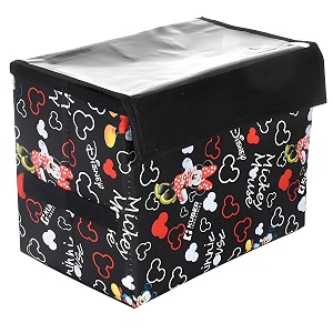 kuber industries disney minnie storage boxnon-woven foldable medium storage organizer for toyscloths with transparent lid amp handle black