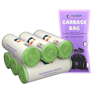 kuber industries 90 bags 6 rolls green garbage bags 24x32 inches  garbage covers for home office and restaurants  odour free trash bags  wet and dry dust bin covers for daily waste