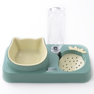 kuber industries animal feeding plastic 2 in 1 pet bowls  cat amp dog bowl  smallmedium size pet feeding bowl  non-toxic amp 100 safe for pets pack of 1  light green