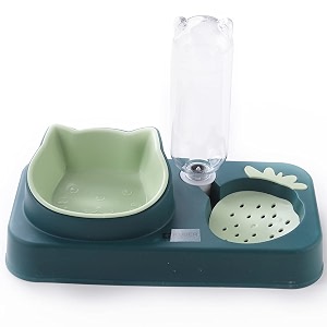 kuber industries animal feeding plastic 2 in 1 pet bowls  cat amp dog bowl  smallmedium size pet feeding bowl  non-toxic amp 100 safe for pets pack of 1  green