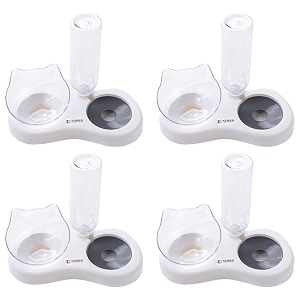 kuber industries animal feeding plastic 2 in 1 pet bowls  cat amp dog bowl  smallmedium size pet feeding bowl  non-toxic amp 100 safe for pets pack of 4  grey