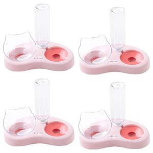 kuber industries animal feeding plastic 2 in 1 pet bowls  cat amp dog bowl  smallmedium size pet feeding bowl  non-toxic amp 100 safe for pets pack of 4  pink