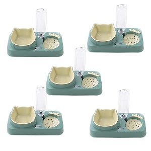kuber industries animal feeding plastic 2 in 1 pet bowls  cat amp dog bowl  smallmedium size pet feeding bowl  non-toxic amp 100 safe for pets pack of 5  light green