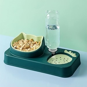 kuber industries animal feeding plastic 2 in 1 pet bowls  cat amp dog bowl  smallmedium size pet feeding bowl  non-toxic amp 100 safe for pets pack of 3  green