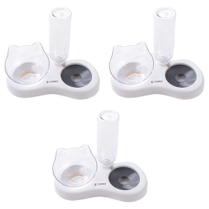 kuber industries animal feeding plastic 2 in 1 pet bowls  cat amp dog bowl  smallmedium size pet feeding bowl  non-toxic amp 100 safe for pets pack of 3  grey