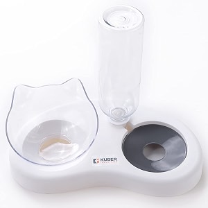 kuber industries animal feeding plastic 2 in 1 pet bowls  cat amp dog bowl  smallmedium size pet feeding bowl  non-toxic amp 100 safe for pets pack of 1  grey