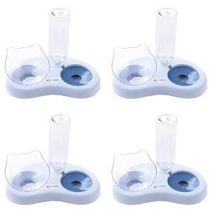 kuber industries animal feeding plastic 2 in 1 pet bowls  cat amp dog bowl  smallmedium size pet feeding bowl  non-toxic amp 100 safe for pets pack of 4  blue