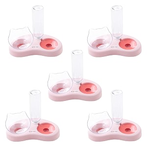kuber industries animal feeding plastic 2 in 1 pet bowls  cat amp dog bowl  smallmedium size pet feeding bowl  non-toxic amp 100 safe for pets pack of 5  pink