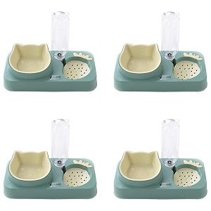 kuber industries animal feeding plastic 2 in 1 pet bowls  cat amp dog bowl  smallmedium size pet feeding bowl  non-toxic amp 100 safe for pets pack of 4  light green