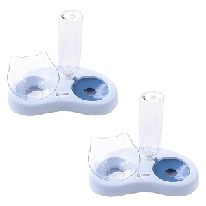 kuber industries animal feeding plastic 2 in 1 pet bowls  cat amp dog bowl  smallmedium size pet feeding bowl  non-toxic amp 100 safe for pets pack of 2  blue