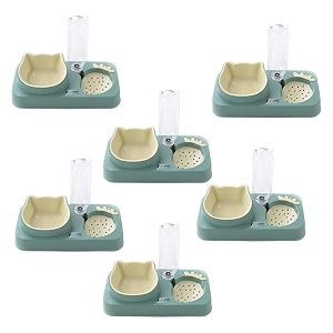 kuber industries animal feeding plastic 2 in 1 pet bowls  cat amp dog bowl  smallmedium size pet feeding bowl  non-toxic amp 100 safe for pets pack of 6  light green