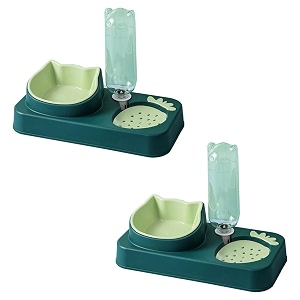 kuber industries animal feeding plastic 2 in 1 pet bowls  cat amp dog bowl  smallmedium size pet feeding bowl  non-toxic amp 100 safe for pets pack of 5  green