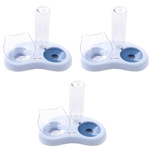 kuber industries animal feeding plastic 2 in 1 pet bowls  cat amp dog bowl  smallmedium size pet feeding bowl  non-toxic amp 100 safe for pets pack of 3  blue