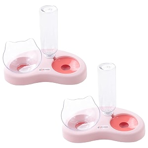 kuber industries animal feeding plastic 2 in 1 pet bowls  cat amp dog bowl  smallmedium size pet feeding bowl  non-toxic amp 100 safe for pets pack of 2  pink