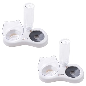 kuber industries animal feeding plastic 2 in 1 pet bowls  cat amp dog bowl  smallmedium size pet feeding bowl  non-toxic amp 100 safe for pets pack of 2  grey