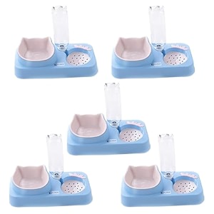 kuber industries animal feeding plastic 2 in 1 pet bowls  cat amp dog bowl  smallmedium size pet feeding bowl  non-toxic amp 100 safe for pets pack of 5  blue