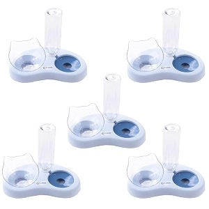 kuber industries animal feeding plastic 2 in 1 pet bowls  cat amp dog bowl  smallmedium size pet feeding bowl  non-toxic amp 100 safe for pets pack of 5  blue
