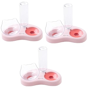 kuber industries animal feeding plastic 2 in 1 pet bowls  cat amp dog bowl  smallmedium size pet feeding bowl  non-toxic amp 100 safe for pets pack of 3  pink