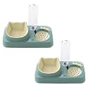 Kuber Industries Animal Feeding Plastic 2 in 1 Pet Bowls | Cat &amp; Dog Bowl | Small/Medium Size Pet Feeding Bowl | Non-Toxic &amp; 100% Safe for Pets (Pack of 2) | Light Green