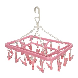 kuber industries baby clothes hanger rack360 degree portable amp rotatable clips32 clips cloth drying hangerspace saving travel amp durable plastic pink