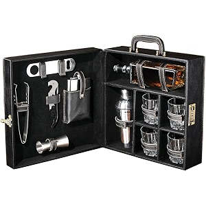 kuber industries bar set  faux leather portable bartender kit  cocktail shaker set  4 imported glasses  bar tool set  barset for picnic  gifting for men  barware set for party  black