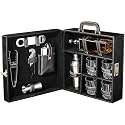 Kuber Industries Bar Set | Faux Leather Portable Bartender Kit | Cocktail Shaker Set | 4 Imported Glasses | Bar Tool Set | Barset for Picnic | Gifting for Men | Barware Set for Party | Black
