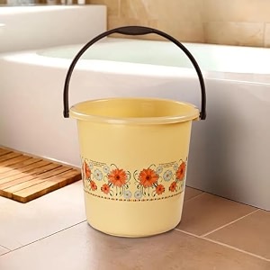 kuber industries 18 litre plastic bath bucket for bathroom amp kitchen  multipurpose hot amp cold water container bathing bucket amp balti with handle for home  blue amp grey