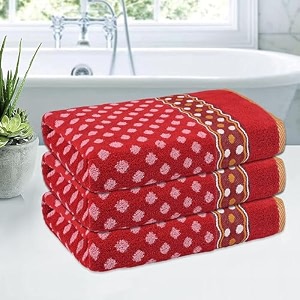 kuber industries 144 gsm cotton unisex bathroom towel  30x60 inch  highly absorbent   towel for bath-gym-travel-beach-pool amp yoga  dot print  red