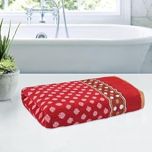 kuber industries 144 gsm cotton unisex bathroom towel  30x60 inch  highly absorbent   towel for bath-gym-travel-beach-pool amp yoga  dot print  red