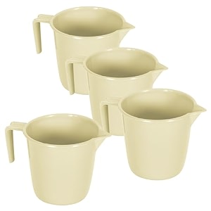 kuber industries pack of 4 multi-functional 15 ltr plastic mug for bathroom  durable for daily use in bathrooms  sturdy and lightweight bathing mug for rinsing and showering  beige