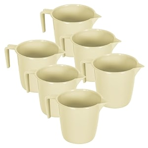 kuber industries pack of 6 multi-functional 15 ltr plastic mug for bathroom  durable for daily use in bathrooms  sturdy and lightweight bathing mug for rinsing and showering  beige
