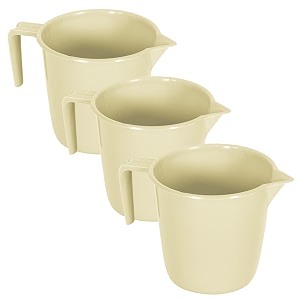 kuber industries pack of 3 multi-functional 15 ltr plastic mug for bathroom  durable for daily use in bathrooms  sturdy and lightweight bathing mug for rinsing and showering  beige