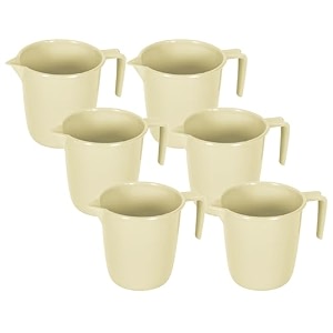 kuber industries plastic bathroom mug - 1 ltr bath mug for toilet and washroom - pack of 6 - beige