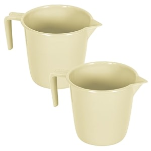 kuber industries pack of 2 multi-functional 15 ltr plastic mug for bathroom  durable for daily use in bathrooms  sturdy and lightweight bathing mug for rinsing and showering  beige
