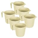 Kuber Industries Pack of 6 Multi-Functional 1.5 LTR Plastic Mug for Bathroom | Durable for Daily Use in Bathrooms | Sturdy and Lightweight Bathing Mug for Rinsing and Showering | Beige