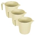 Kuber Industries Pack of 3 Multi-Functional 1.5 LTR Plastic Mug for Bathroom | Durable for Daily Use in Bathrooms | Sturdy and Lightweight Bathing Mug for Rinsing and Showering | Beige