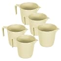 Kuber Industries Pack of 5 Multi-Functional 1.5 LTR Plastic Mug for Bathroom | Durable for Daily Use in Bathrooms | Sturdy and Lightweight Bathing Mug for Rinsing and Showering | Beige