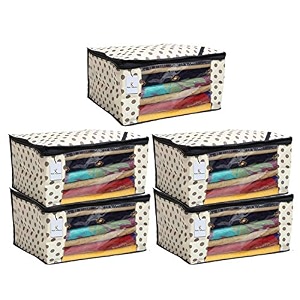 kuber industries black polka dot 5 piece non woven saree cover large ivory-ctktc014123