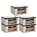 Kuber Industries Black Polka Dot 5 Piece Non Woven Saree Cover, Large, Ivory-CTKTC014123