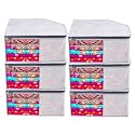 Kuber Industries Blouse Cover | Clothes Storage Bag | Zipper Closure Wardrobe Organizers | Clothes Organizer with Transparent Window | Clothes Bag | Jute Printed | Pack of 6 | Gray