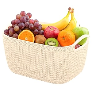 kuber industries bpa free attractive design multipurpose small trendy storage basket with lidmaterial-plasticcolor-brownbeigepack of 2