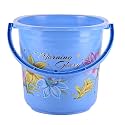 Kuber Industries Bucket 16 Litre | Balti for Bathroom | Plastic Bucket for Mopping | Water Bucket for Kitchen | Flower Print | Blue