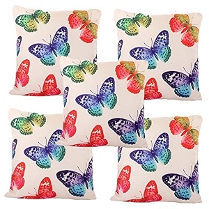 kuber industries butterfly design cotton decorative cushion covers 16 x 16 inches set of 5cream - ctktc040301