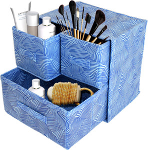 kuber industries cabinet  drawer lehariya printed non-woven foldable organizer box with 3 drawers blue hs43kubmart026841